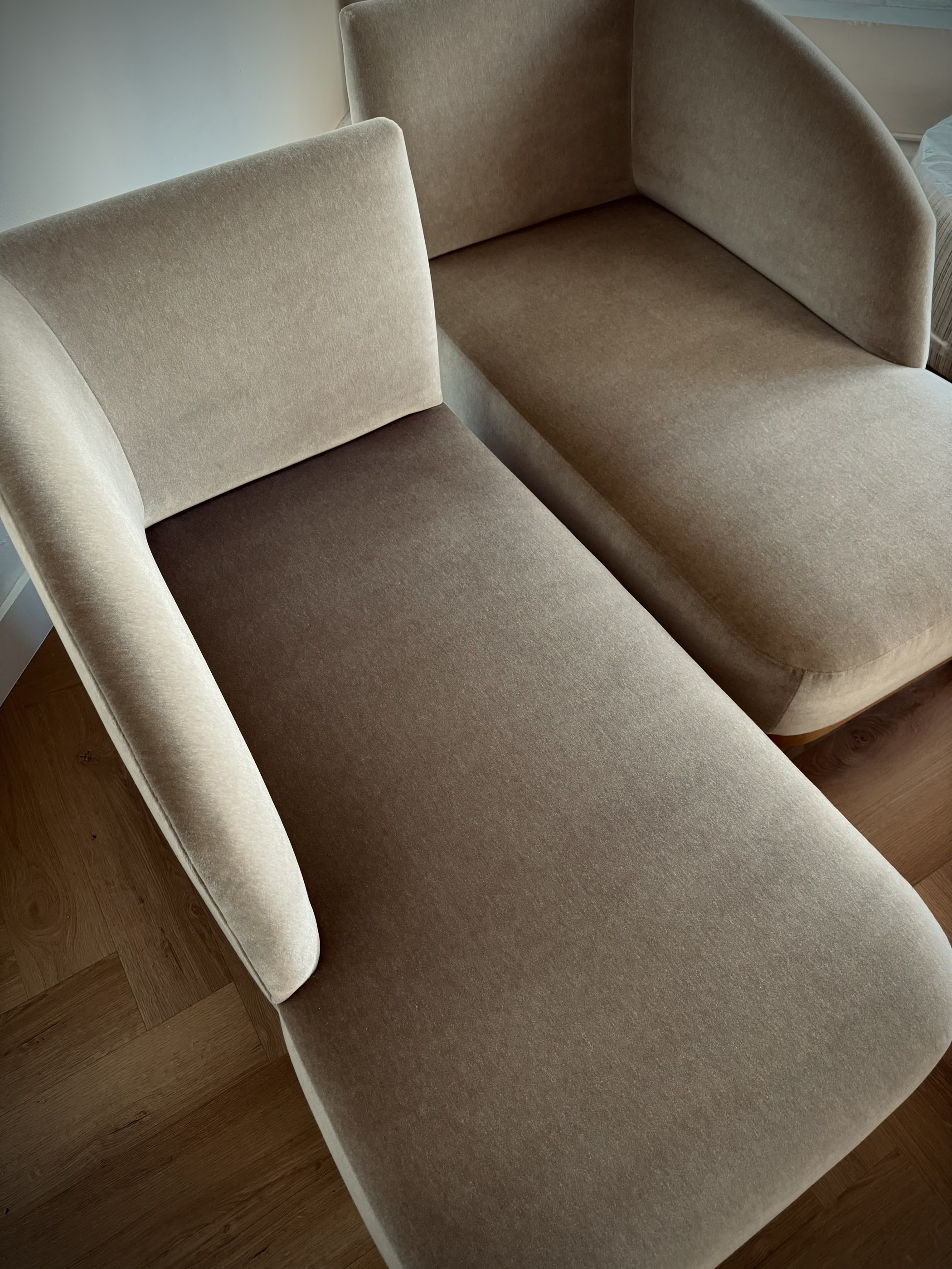Sculptural upholstered chair viewed from above